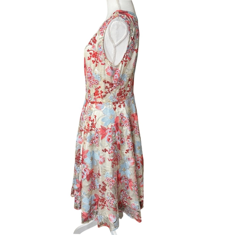 Tahari Floral Sequin Embroidered Dress Sand Scarlet Sky 10 Wedding Cocktail‎ NWT - Picture 10 of 16
